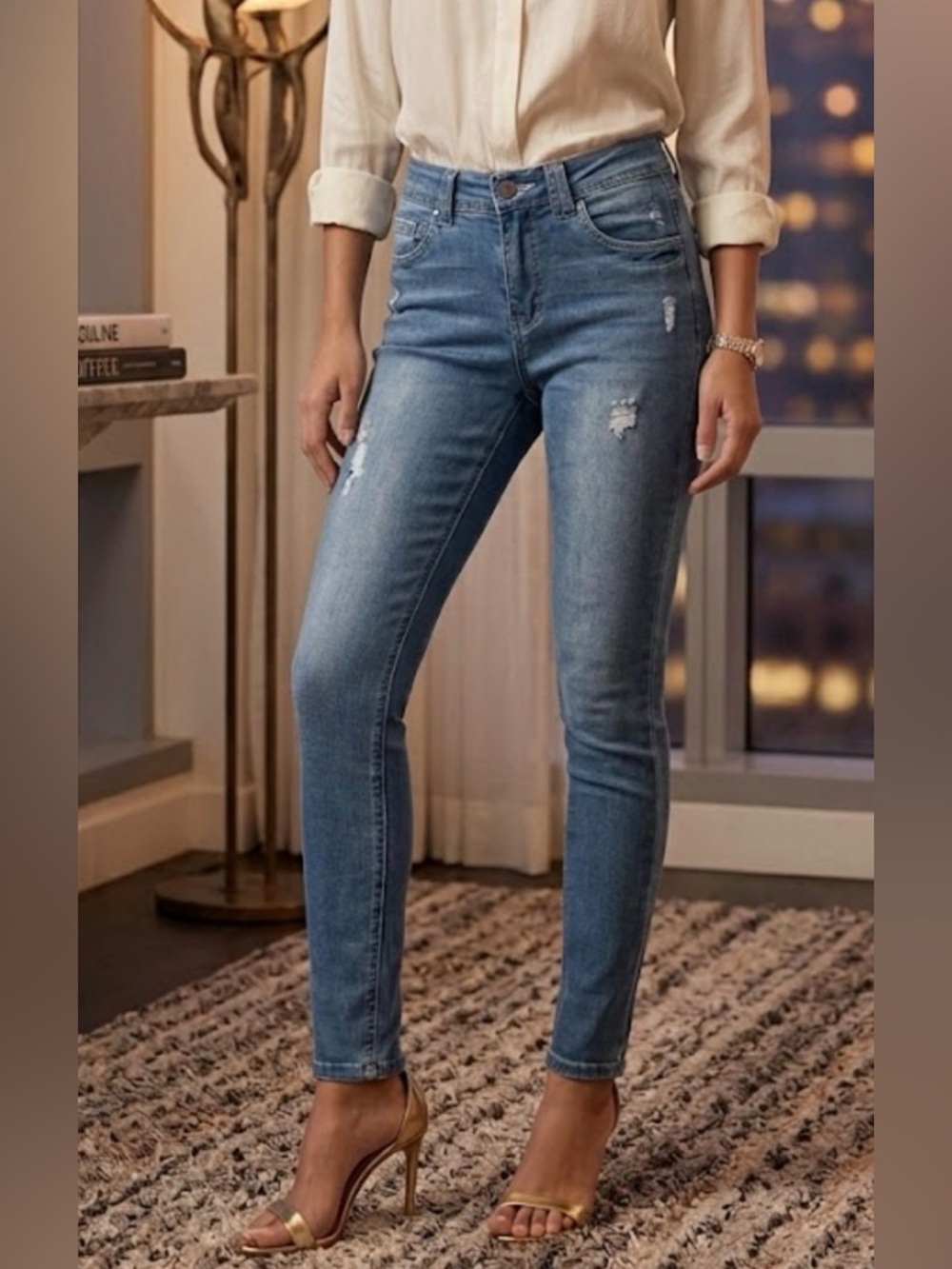 Democracy “Ab Technology” Skinny Jeans in Light Blue with Subtle Distressing